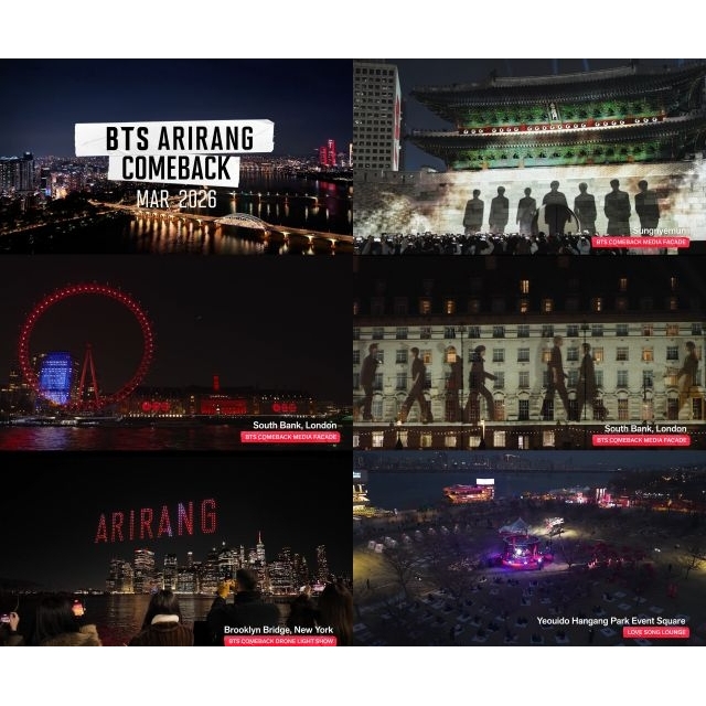 国境を越えたBTSの『アリラン』、ロンドン・ニューヨークのランドマークを彩った空前のカムバック